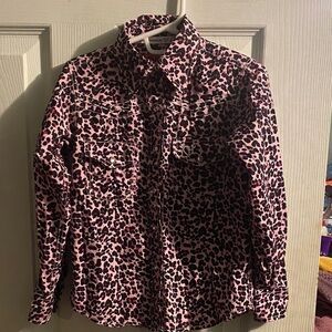 Pink Leopard Print Kids Button Down Shirt